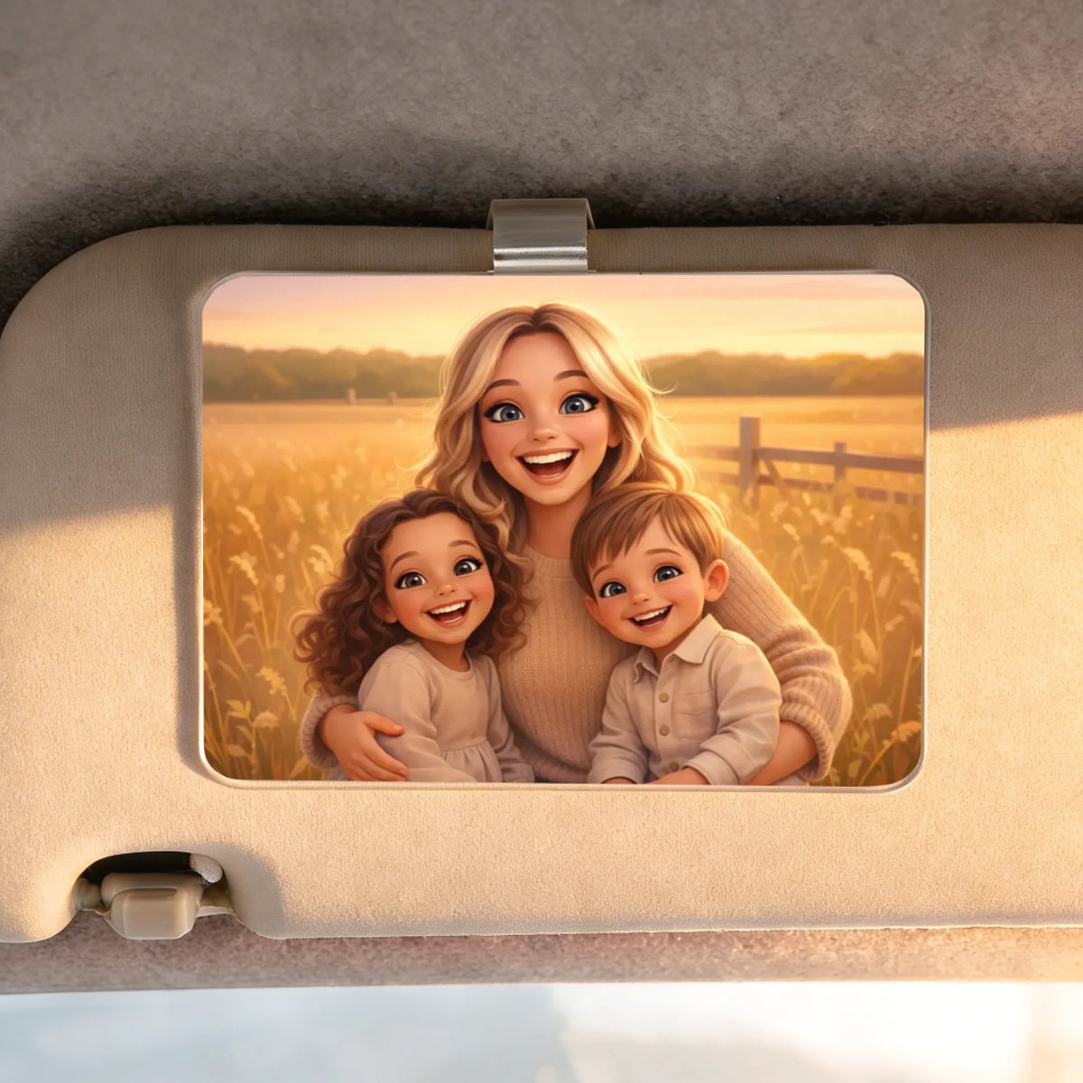 Personalisierter Clip für die Auto Sonnenblende für Mama mit Cartoon-Effekt Cartoon Love Mama – Motiv 3