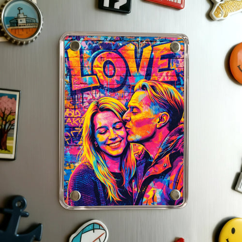Personalisierter Acryl Magnet für Paare mit Streetart-Effekt Streetart Love