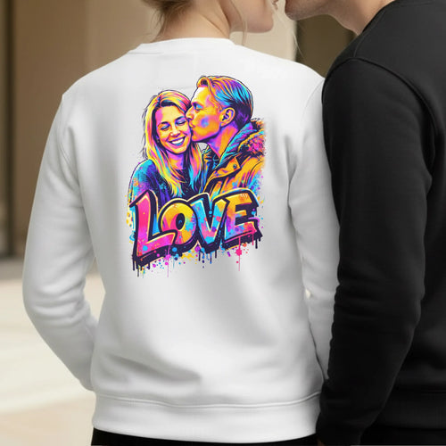 Personalisierter Sweater mit Graffiti-Effekt als Backprint für Paare Streetart Love