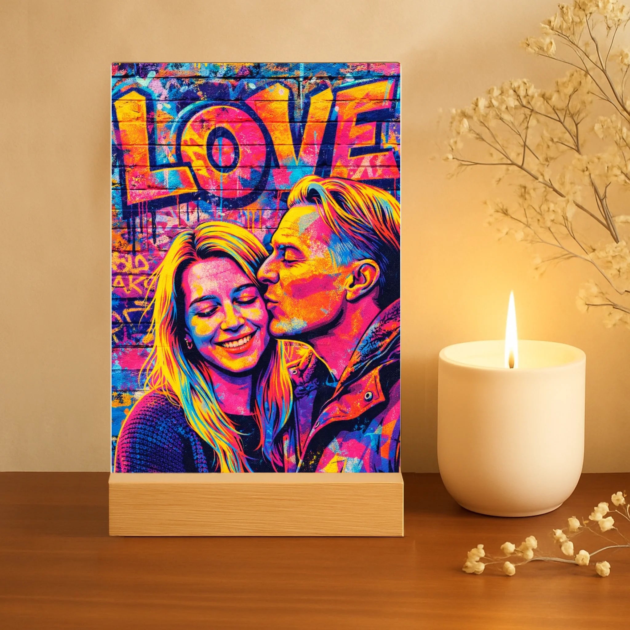 Personalisierter Acrylaufsteller mit Streetart-Effekt für Paare Streetart Love