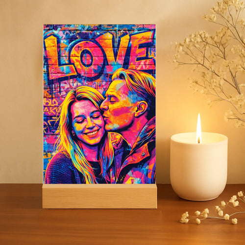 Personalisierter Acrylaufsteller mit Streetart-Effekt für Paare Streetart Love