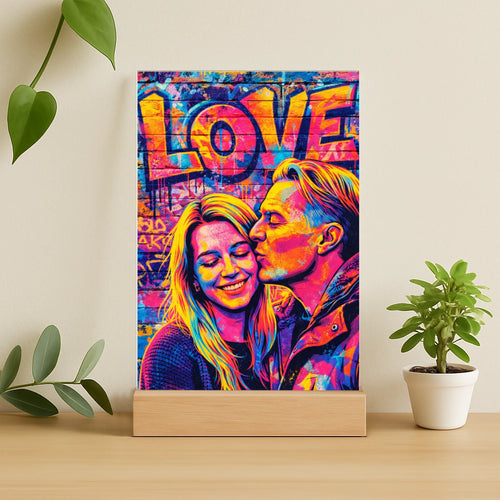 Personalisierter Acrylaufsteller mit Streetart-Effekt für Paare Streetart Love – Motiv 2