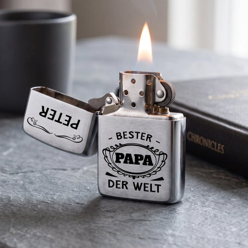 Personalisiertes Benzinfeuerzeug mit Gravur für Papa Bester Papa – Motiv 2