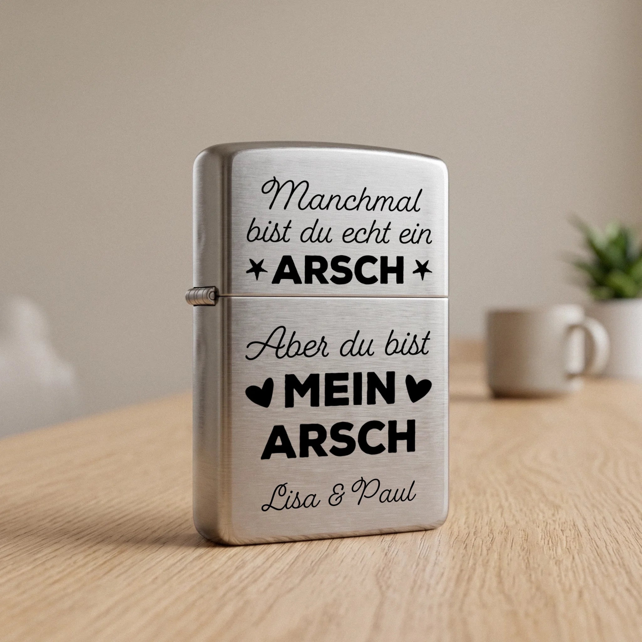 Personalisiertes Benzinfeuerzeug mit Gravur für Paare Mein Arsch