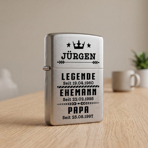 Personalisiertes Benzinfeuerzeug mit Gravur für Papa Papa seit