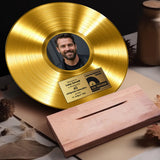 Holzaufsteller mit personalisiert bedruckter Acrylplatte in Schallplattenoptik mit Foto zum Muttertag 22,5cm Spotify Bibliothek- gefertigt von Love & Faith