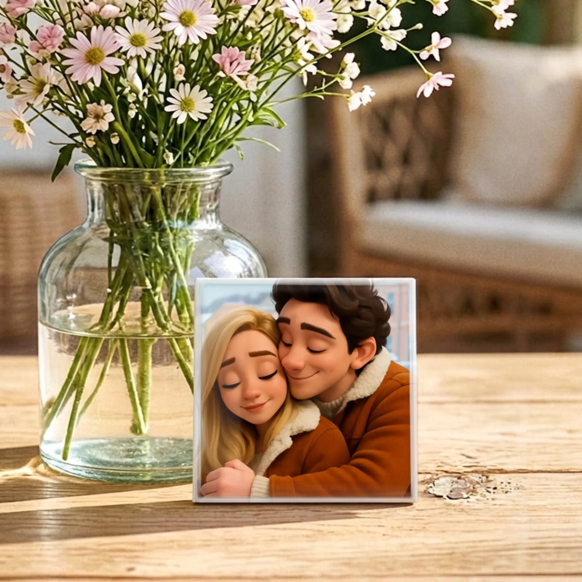 Personalisierte Deko-Fliese mit Foto zum Jahrestag – Cartoon Love – Motiv 3