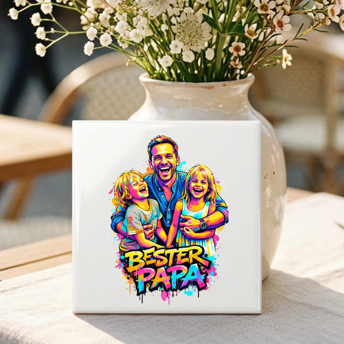 Personalisierte Deko-Fliese mit Foto für Papa – Streetart für Papa – Motiv 2