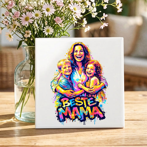 Personalisierte Deko-Fliese mit Foto für Mama Streetart-Design