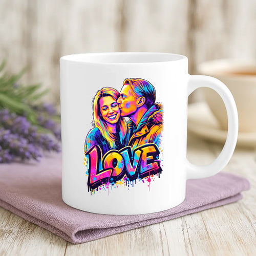 Weiße Tasse mit personalisiertem Spruch und Namen – individuelle Geschenkidee von Love & Faith