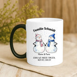 Personalisierte Schneemanntasse mit bis zu 10 Personen individuell gestalten mit Love & Faith