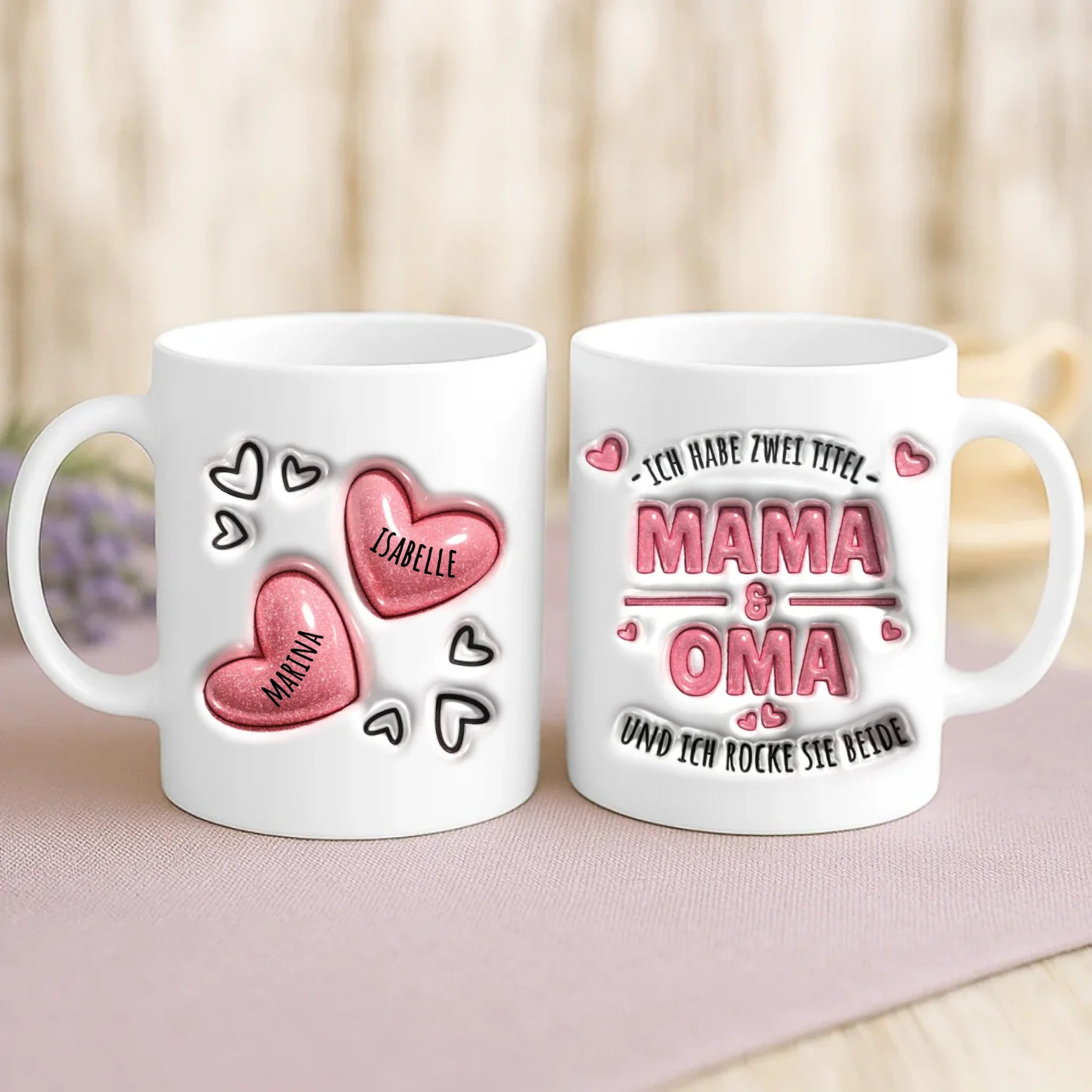 Weiße Tasse mit personalisiertem Spruch und Namen – individuelle Geschenkidee von Love & Faith