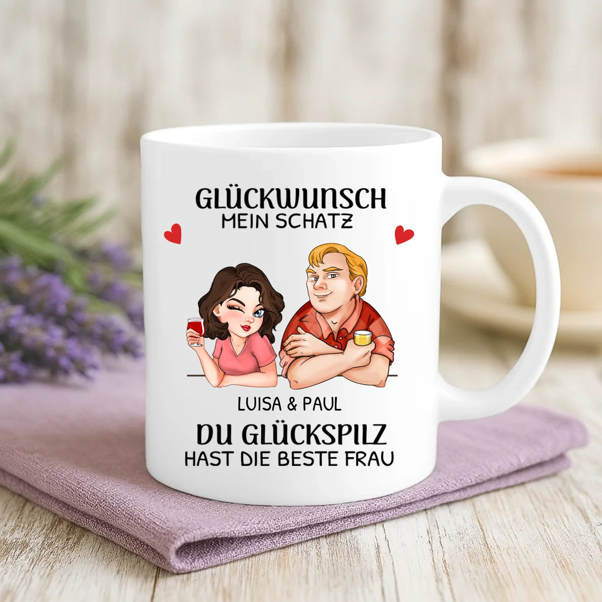 Personalisierte Tasse mit Druck zum Valentinstag für Paare – Glückwunsch