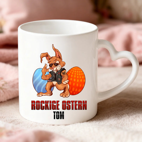 Weiße Tasse mit Herzhenkel und personalisiertem Namen – romantische Geschenkidee von Love & Faith