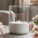 Personalisiertes Windlicht mit Namen und Blumen für Mama und Oma – Motiv 3