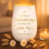 Personalisiertes weiß-goldenes Windlicht für Paare zum Valentinstag