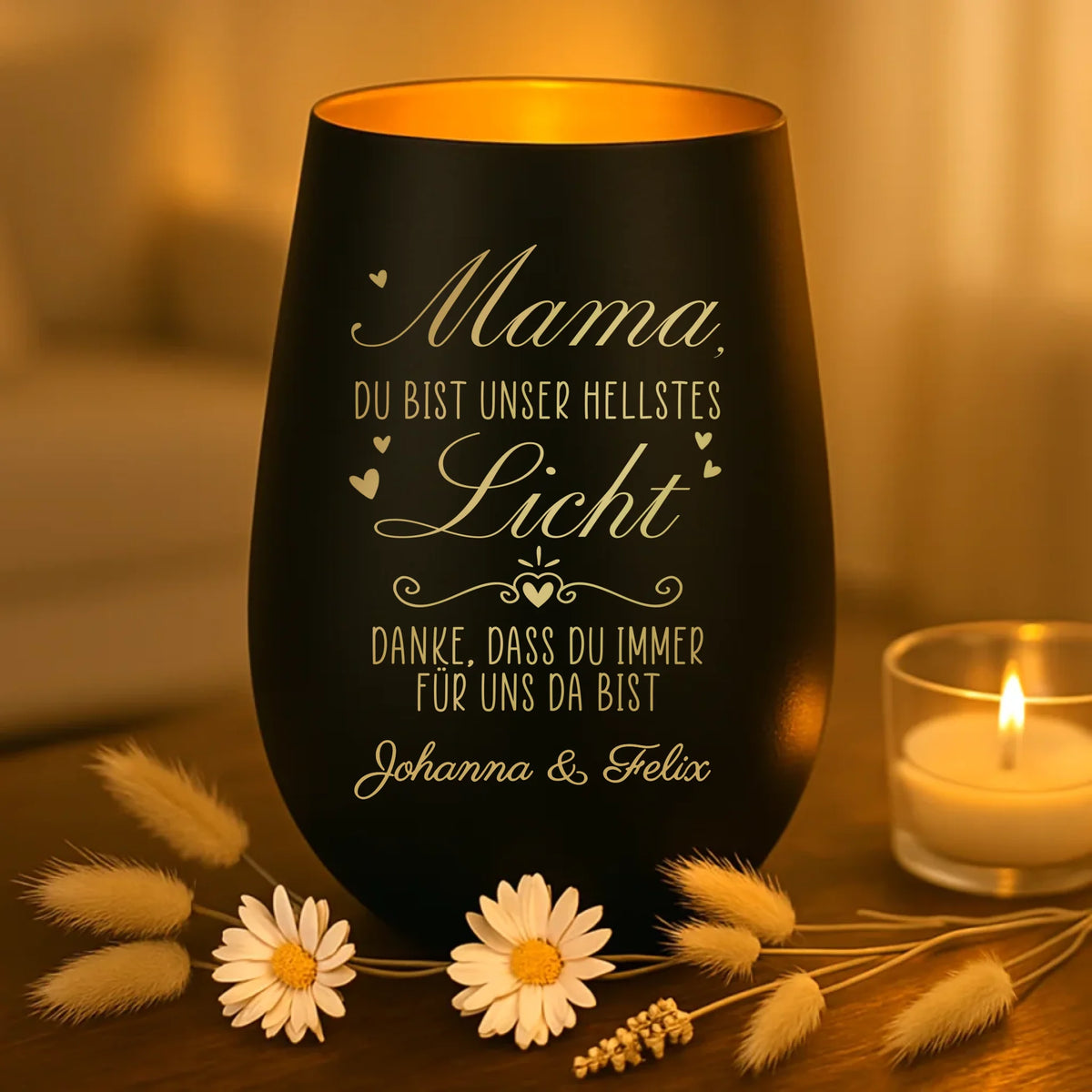 Personalisiertes Windlicht mit Gravur für Mama & Oma – Unser Licht