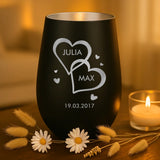 Personalisiertes Windlicht für Paare mit verschiedenen Motiven schwarz-silber von Love & Faith