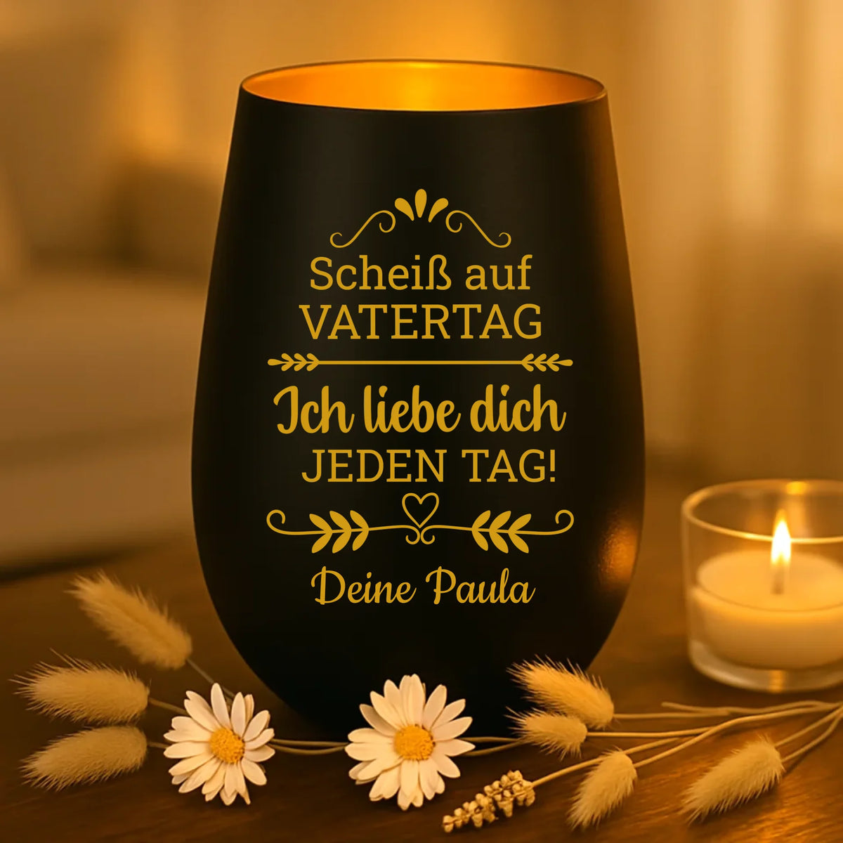 Personalisiertes Windlicht mit Gravur zum Vatertag für Papa