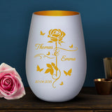 Personalisiertes Windlicht Liebes Rose mit Gravur für Paare – Motiv 7