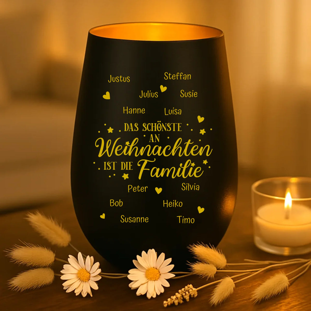 Personalisiertes Windlicht Das Schönste an Weihnachten mit Gravur für die Familie