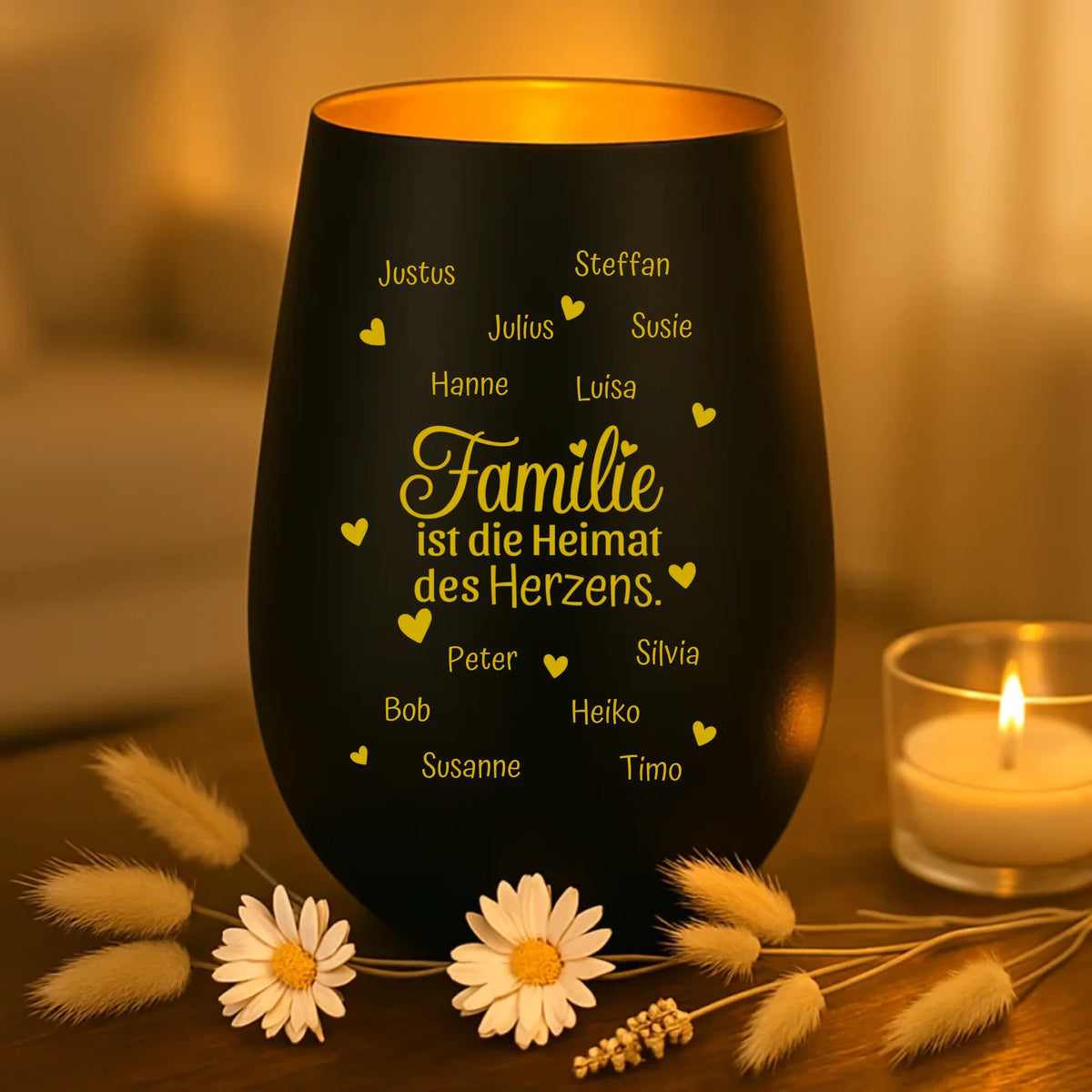 Personalisiertes Windlicht mit Gravur für die Familie – Heimat des Herzens