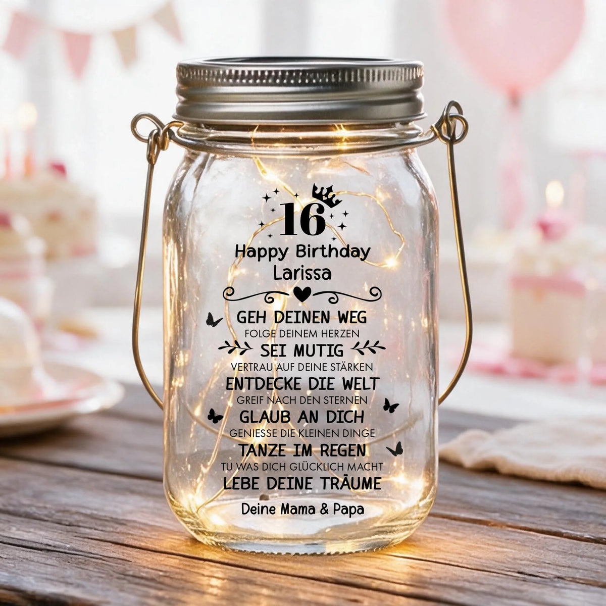 Personalisiertes LED Solarlicht mit Druck zum Geburtstag – Zum Geburtstag