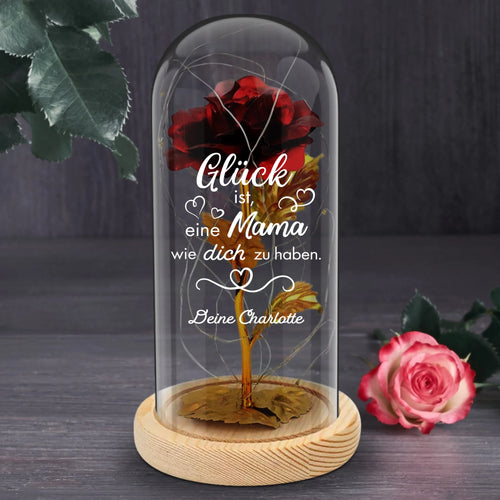Personalisierte Goldene Rose mit Druck – Glück ist... für deine Liebsten