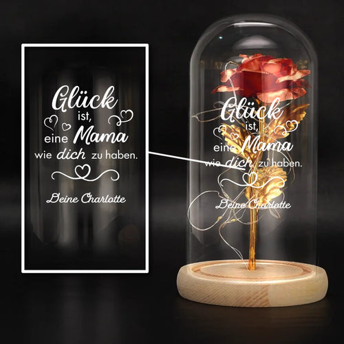 Personalisierte Goldene Rose mit Druck – Glück ist... für deine Liebsten – Motiv 2