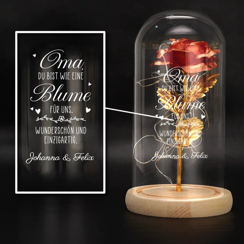 Personalisierte ewige Rose mit Druck in Glaskuppel mit LED-Licht für Oma – Motiv 2