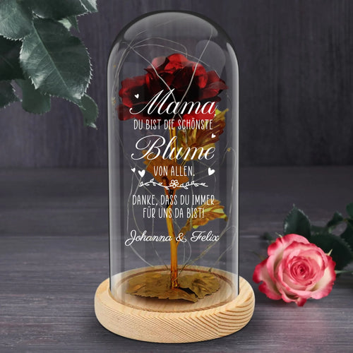 Personalisierte Ewige Rose in der Glaskuppel für "Mama, die schönste Blume der Welt" mit Namen zum Muttertag von Love & Faith