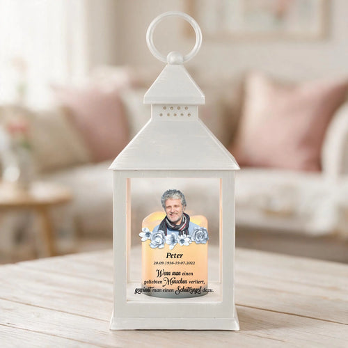 Personalisierte LED Laterne mit Foto zum Gedenken – Schutzengel
