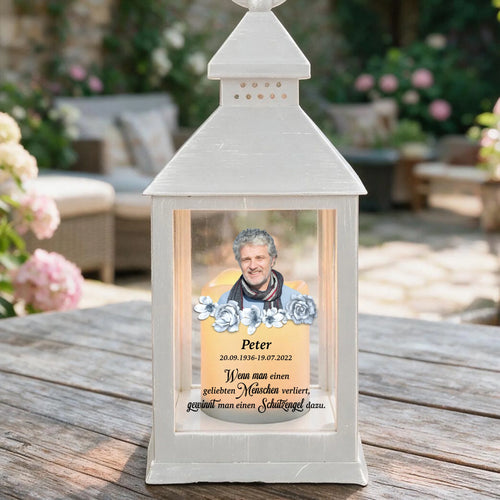 Personalisierte LED Laterne mit Foto zum Gedenken – Schutzengel – Motiv 2