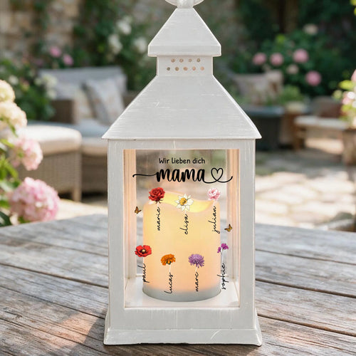 Personalisierte LED Laterne mit Kindernamen und Blumen für Mama – Mamas Garten – Motiv 2