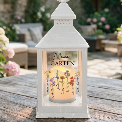 Personalisierte LED Laterne mit Namen und Blumen für Mama und Oma – Mamas Garten – Motiv 2