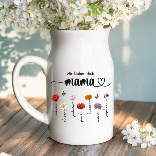 2 Personalisiertes Geschenk - Weiße Vase mit Henkel mit persönlichem Spruch und Namen