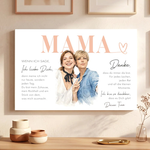 MAMA - Personalisierte Leinwand mit Wasserfarben-Effekt für Mama
