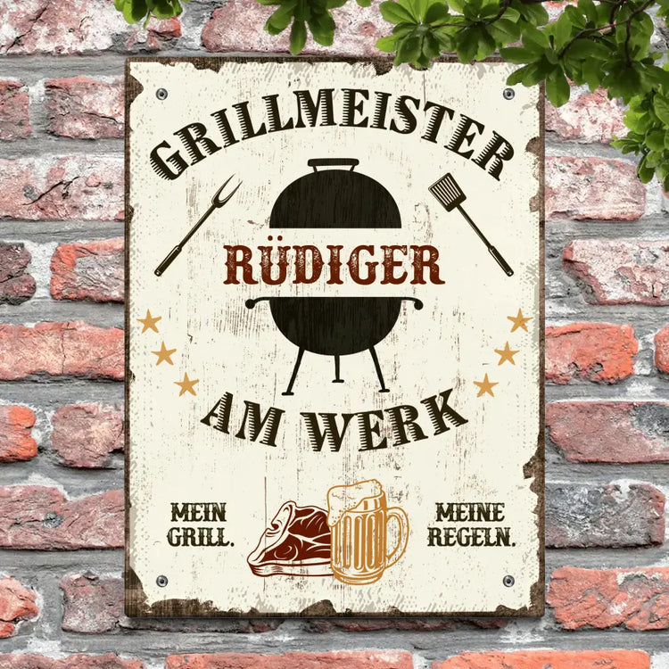 Personalisiertes BBQ Schild für den Grillmeister mit Name - Geschenkidee für die Grillsaison von Love & Faith