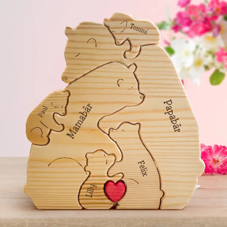 Personalisierte Bärenfamilie aus Holz mit Namen für Mama - Geschenkidee von Love & Faith