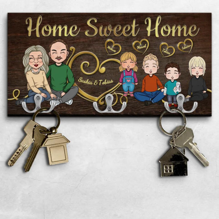 Personalisiertes Schlüsselbrette "Home Sweet Home" mit Namen - Geschenkidee zum Einzug von Love & Faith
