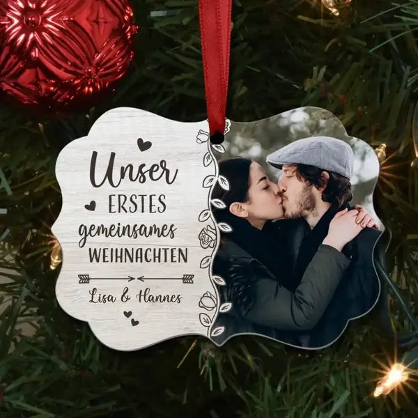 Paar Baumschmuck personalisiert mit Foto und Spruch